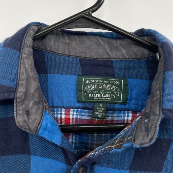 Polo Country Ralph Lauren Plaid Flannel Shirt Blue Black Men's Medium - Picture 3 of 7